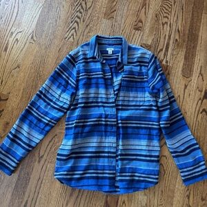 L.L. Bean Blue and Navy Striped Heavy Flannel Shirt